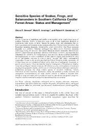 Sensitive Species of Snakes, Frogs, and Salamanders in Southern California Conifer Forest Areas: Status and Management1