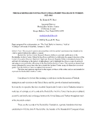 The Rockefeller Foundation's Fellowship Program in Turkey