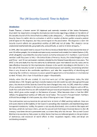 The UN Security Council; Time to Reform