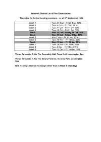 Warwick District Local Plan Examination Timetable for Further
