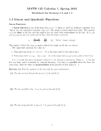 MATH 135 Calculus 1, Spring 2016 1.2 Linear and Quadratic Functions