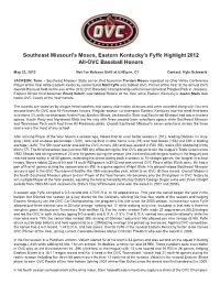 2012 All-OVC Baseball Release.Indd