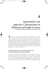 Argumentative and Aggressive Communication in Relational and Family Contexts