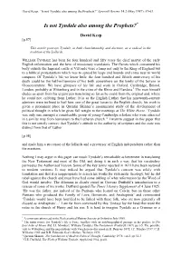 David Keep, "Is Not Tyndale Also Among the Prophets?"