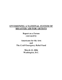 Envisioning a National System of Disaster Aid for Artists: Report on A