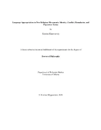 Language Appropriation in New Religious Movements: Identity, Conflict, Boundaries, and Pejorative Terms