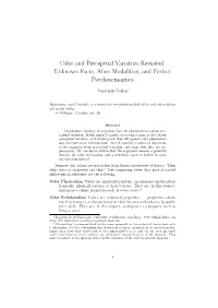 Color and Perceptual Variation Revisited: Unknown Facts, Alien Modalities, and Perfect Psychosemantics