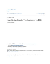 Guest Recital, Trios for Two, September 16, 2016 Lawrence University
