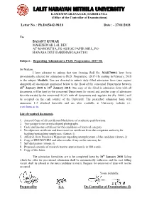 LALIT NARAYAN MITHILA UNIVERSITY KAMESHWARANAGAR, Darßhanga (Office of the Controller of Examinations)