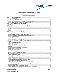 Tsx Venture Exchange Rule Book Table of Contents