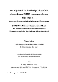 An Approach to the Design of Surface Stress-Based PDMS Micro-Membrane Biosensors — Concept, Numerical Simulations and Prototypes