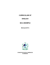 CURRICULUM of ENGLISH BS & MS/Mphil