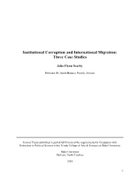 Institutional Corruption and International Migration: Three Case Studies