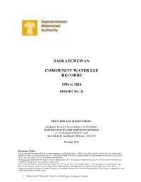 SK COMMUNITY WATER USE RECORDS 1996 to 2010