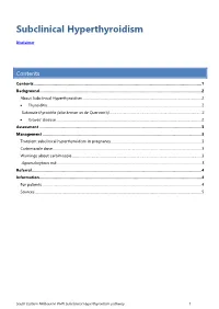 Subclinical Hyperthyroidism