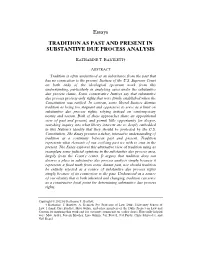 Tradition As Past and Present in Substantive Due Process Analysis