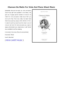 Chanson De Matin for Viola and Piano Sheet Music
