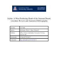 Jojoba: a Wax-Producing Shrub of the Sonoran Desert; Literature Review and Annotated Bibliography