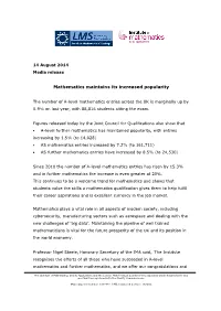 Mathematics Maintains Its Increased Popularity