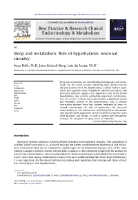Sleep and Metabolism: Role of Hypothalamic Neuronal Circuitry