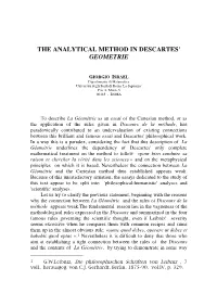 The Analytical Method in Descartes' Geometrie
