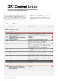 GRI CONTENT INDEX GRI Content Index in Accordance with the GRI Standards Under the Core Option As Well As the Telecommunications Supplement Pilot Version 1.0