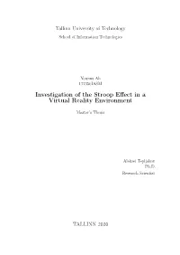 Investigation of the Stroop Effect in a Virtual Reality Environment