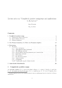 Lecture Notes on “Completely Positive Semigroups and Applications to II1