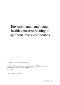 Environmental and Human Health Concerns Relating to Synthetic Musk Compounds
