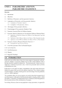 Unit 1 Parametric and Non- Parametric Statistics