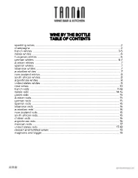 WINE by the BOTTLE TABLE of CONTENTS Sparkling Wines