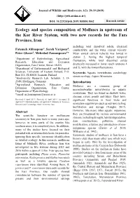 Ecology and Species Composition of Molluscs in Upstream of the Kor River System, with Two New Records for the Fars Province, Iran