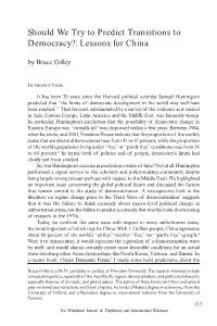 Should We Try to Predict Transitions to Democracy?: Lessons for China