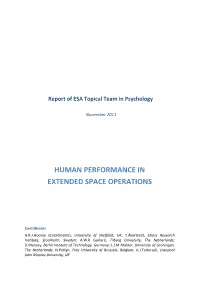 Human Performance in Extended Space Operations