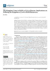 Implications on Defining the Kingdom of God in BAM Businesses