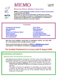 MEMO Is Produced by the Scottish Council of Jewish Communities in Partnership with BEMIS