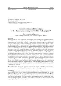 Considerations of the Origin of the Armenian Term Gom ‘Stable, Stall, Pigsty’*