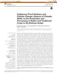 Indigenous Food Systems and Climate Change: Impacts of Climatic Shifts on the Production and Processing of Native and Traditional Crops in the Bolivian Andes