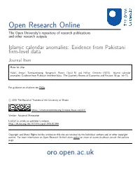 Islamic Calendar Anomalies: Evidence from Pakistani ﬁrm-Level Data Journal Item