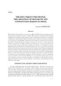 The Abolition of Monarchy and Constitution Making in Nepal