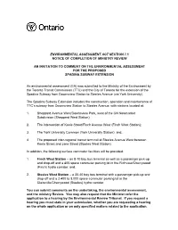 Environmental Assessment Act Section 7.1 Notice of Completion of Ministry Review an Invitation to Comment on the Environmental A