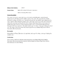 Subject Code Number: 240011 Course Name: Sports Officiating Certification