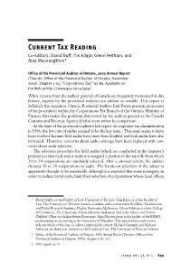 Current Tax Reading Co-Editors: David Duff, Tim Edgar, Glenn Feltham, and Alan Macnaughton*