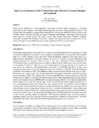 Open Access Initiatives of the Central University Libraries of Assam, Manipur and Nagaland