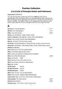 Purches Collection a to Z List of Principal Artists and Performers
