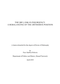 The Sri Lankan Insurgency: a Rebalancing of the Orthodox Position