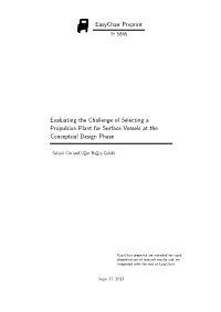 Evaluating the Challenge of Selecting a Propulsion Plant for Surface Vessels at the Conceptual Design Phase