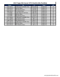 2013 Topps MLS Soccer HITS Checklist