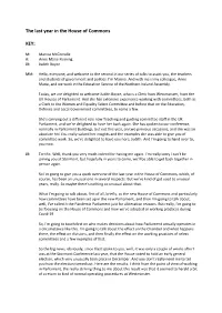 The Last Year in the House of Commons Transcript