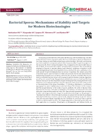 Bacterial Spores: Mechanisms of Stability and Targets for Modern Biotechnologies